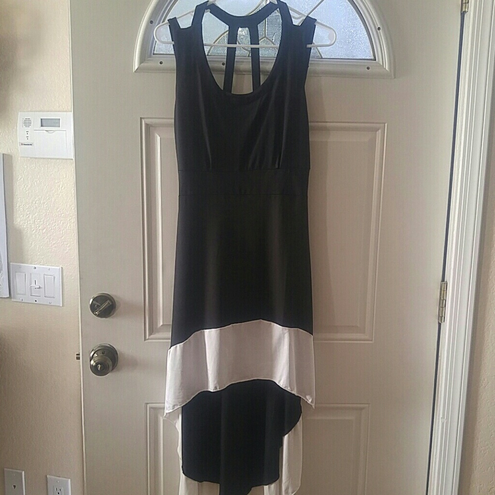 Black and white tight fit high low dress